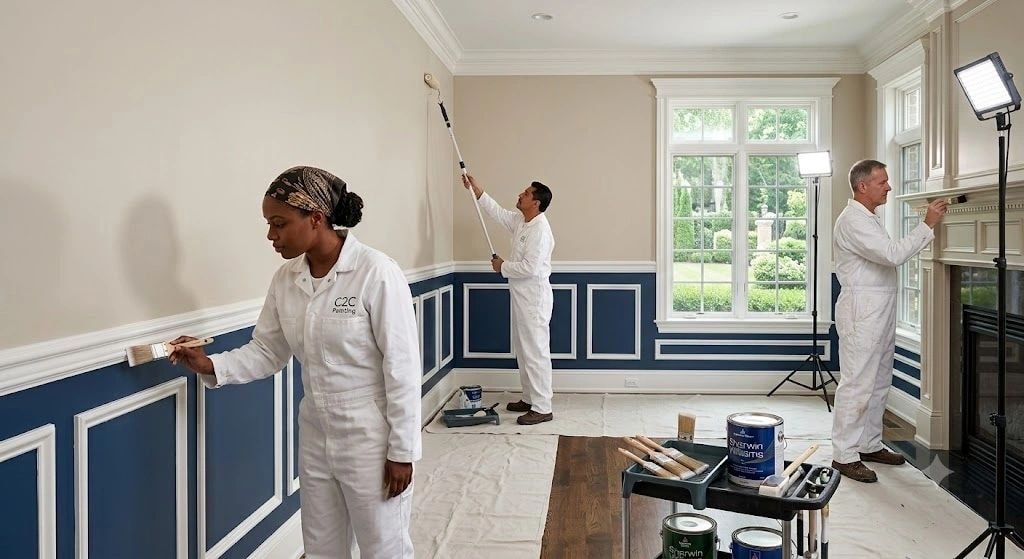 Interior painting team professionals working